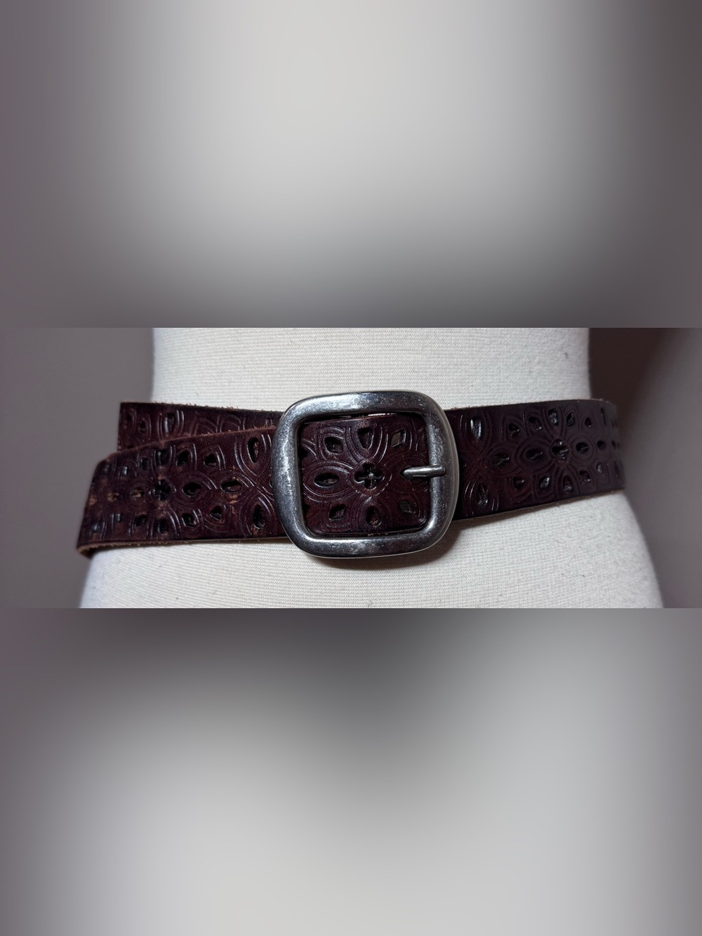 Floral Cutout Leather Belt Embossed Boho Western Brown Adjustable 41”